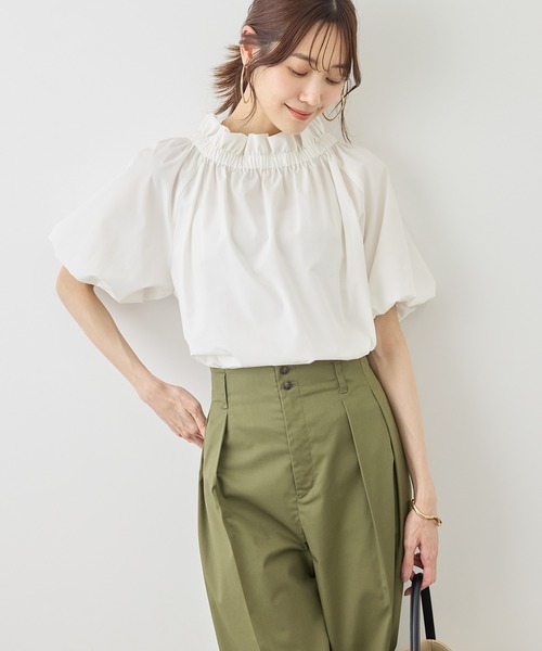 ROPE' PICNIC（ロペピクニック）の「前後2WAYギャザーリボンデザインシャツ/UVケア・接触冷感・リンクコーデ（シャツ/ブラウス・レディース・イエロー/ネイビー/ブルー/オフホワイト・FREE）」の7枚目の写真