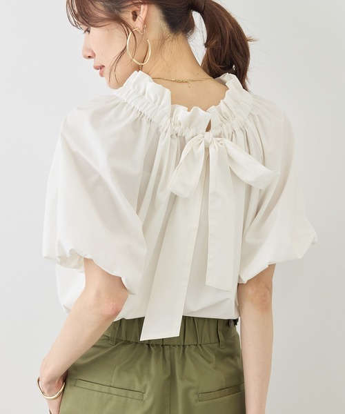 ROPE' PICNIC（ロペピクニック）の「前後2WAYギャザーリボンデザインシャツ/UVケア・接触冷感・リンクコーデ（シャツ/ブラウス・レディース・イエロー/ネイビー/ブルー/オフホワイト・FREE）」の10枚目の写真