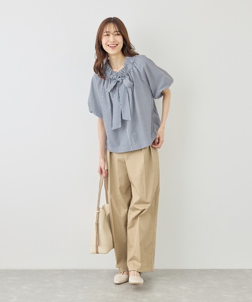 ROPE' PICNIC（ロペピクニック）の「前後2WAYギャザーリボンデザインシャツ/UVケア・接触冷感・リンクコーデ（シャツ/ブラウス・レディース・イエロー/ネイビー/ブルー/オフホワイト・FREE）」の12枚目の写真