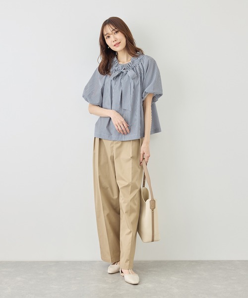 ROPE' PICNIC（ロペピクニック）の「前後2WAYギャザーリボンデザインシャツ/UVケア・接触冷感・リンクコーデ（シャツ/ブラウス・レディース・イエロー/ネイビー/ブルー/オフホワイト・FREE）」の13枚目の写真