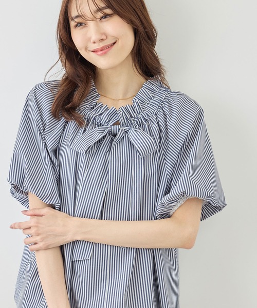 ROPE' PICNIC（ロペピクニック）の「前後2WAYギャザーリボンデザインシャツ/UVケア・接触冷感・リンクコーデ（シャツ/ブラウス・レディース・イエロー/ネイビー/ブルー/オフホワイト・FREE）」の15枚目の写真