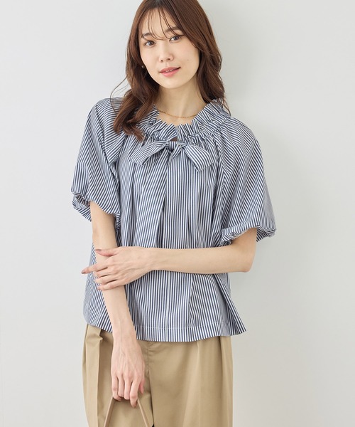 ROPE' PICNIC（ロペピクニック）の「前後2WAYギャザーリボンデザインシャツ/UVケア・接触冷感・リンクコーデ（シャツ/ブラウス・レディース・イエロー/ネイビー/ブルー/オフホワイト・FREE）」の16枚目の写真