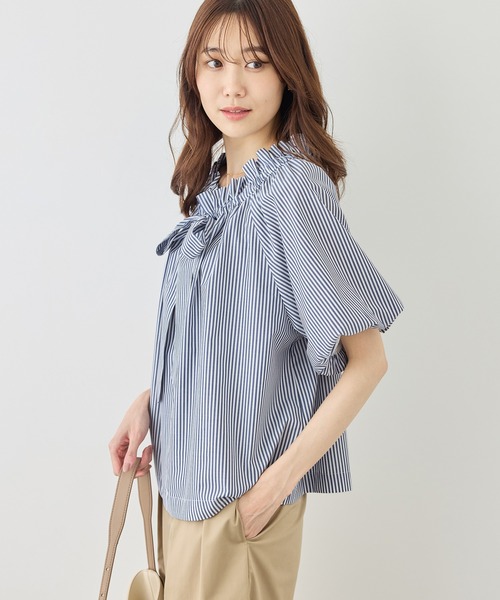ROPE' PICNIC（ロペピクニック）の「前後2WAYギャザーリボンデザインシャツ/UVケア・接触冷感・リンクコーデ（シャツ/ブラウス・レディース・イエロー/ネイビー/ブルー/オフホワイト・FREE）」の17枚目の写真