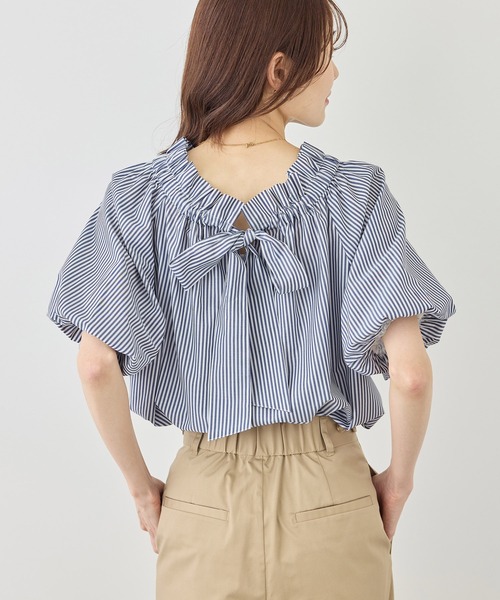 ROPE' PICNIC（ロペピクニック）の「前後2WAYギャザーリボンデザインシャツ/UVケア・接触冷感・リンクコーデ（シャツ/ブラウス・レディース・イエロー/ネイビー/ブルー/オフホワイト・FREE）」の21枚目の写真