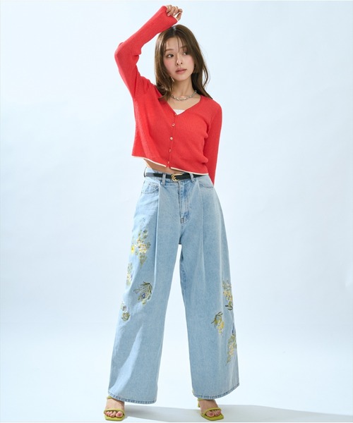 AND COUTURE(アンドクチュール)の「シアーリブクロップドニットカーディガン(カーディガン/ボレロ・レディース・グリーン/レッド/ネイビー/オフホワイト・FREE)」の7枚目の写真