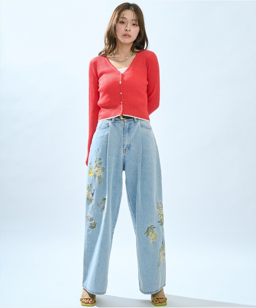 AND COUTURE(アンドクチュール)の「シアーリブクロップドニットカーディガン(カーディガン/ボレロ・レディース・グリーン/レッド/ネイビー/オフホワイト・FREE)」の8枚目の写真