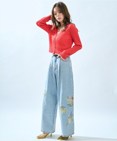 AND COUTURE(アンドクチュール)の「シアーリブクロップドニットカーディガン(カーディガン/ボレロ・レディース・グリーン/レッド/ネイビー/オフホワイト・FREE)」の15枚目の写真