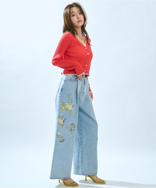 AND COUTURE(アンドクチュール)の「シアーリブクロップドニットカーディガン(カーディガン/ボレロ・レディース・グリーン/レッド/ネイビー/オフホワイト・FREE)」の16枚目の写真