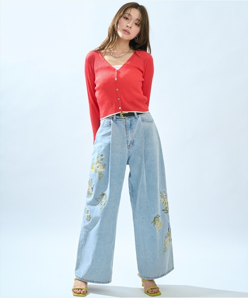 AND COUTURE(アンドクチュール)の「シアーリブクロップドニットカーディガン(カーディガン/ボレロ・レディース・グリーン/レッド/ネイビー/オフホワイト・FREE)」の17枚目の写真