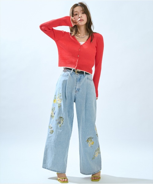 AND COUTURE(アンドクチュール)の「シアーリブクロップドニットカーディガン(カーディガン/ボレロ・レディース・グリーン/レッド/ネイビー/オフホワイト・FREE)」の18枚目の写真