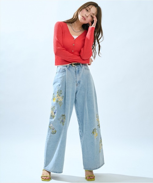 AND COUTURE(アンドクチュール)の「シアーリブクロップドニットカーディガン(カーディガン/ボレロ・レディース・グリーン/レッド/ネイビー/オフホワイト・FREE)」の5枚目の写真
