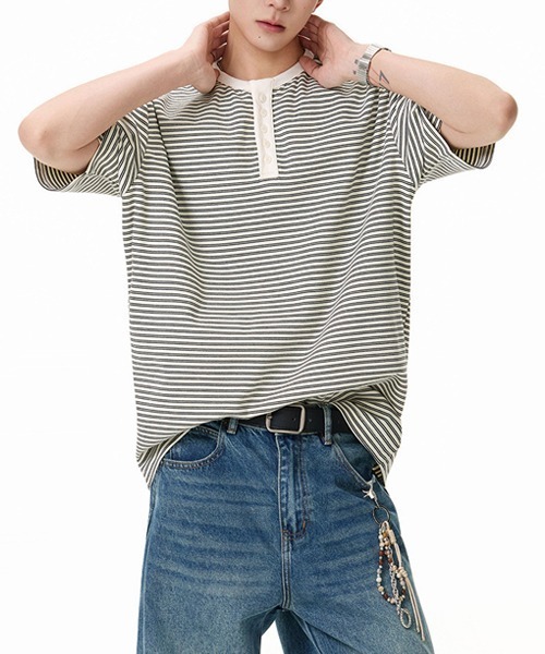 Ressaca(レサーカ)の「ボーダー柄ヘンリーネックTシャツ(Tシャツ/カットソー・メンズ・ブラック/ホワイト・XL/L/M)」の9枚目の写真