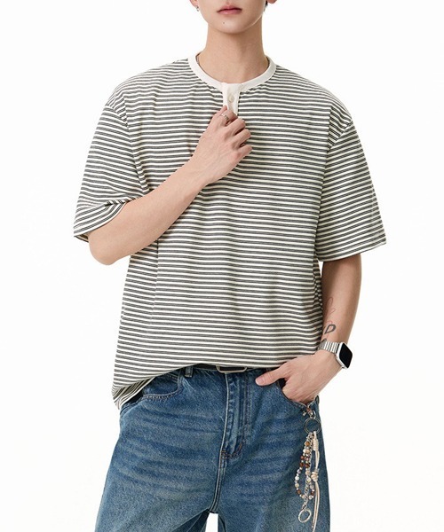 Ressaca(レサーカ)の「ボーダー柄ヘンリーネックTシャツ(Tシャツ/カットソー・メンズ・ブラック/ホワイト・XL/L/M)」の10枚目の写真