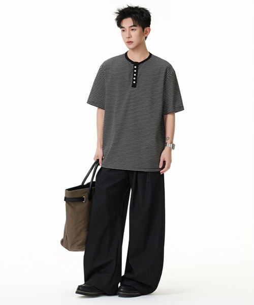 Ressaca(レサーカ)の「ボーダー柄ヘンリーネックTシャツ(Tシャツ/カットソー・メンズ・ブラック/ホワイト・XL/L/M)」の7枚目の写真