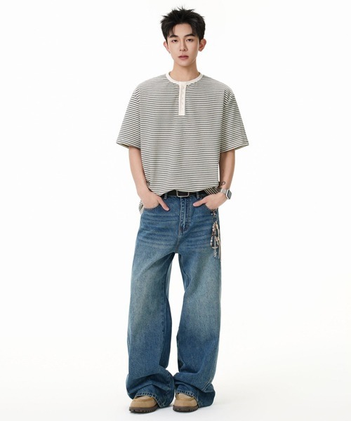 Ressaca(レサーカ)の「ボーダー柄ヘンリーネックTシャツ(Tシャツ/カットソー・メンズ・ブラック/ホワイト・XL/L/M)」の11枚目の写真
