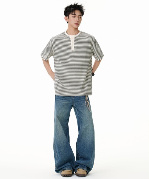 Ressaca(レサーカ)の「ボーダー柄ヘンリーネックTシャツ(Tシャツ/カットソー・メンズ・ブラック/ホワイト・XL/L/M)」の12枚目の写真