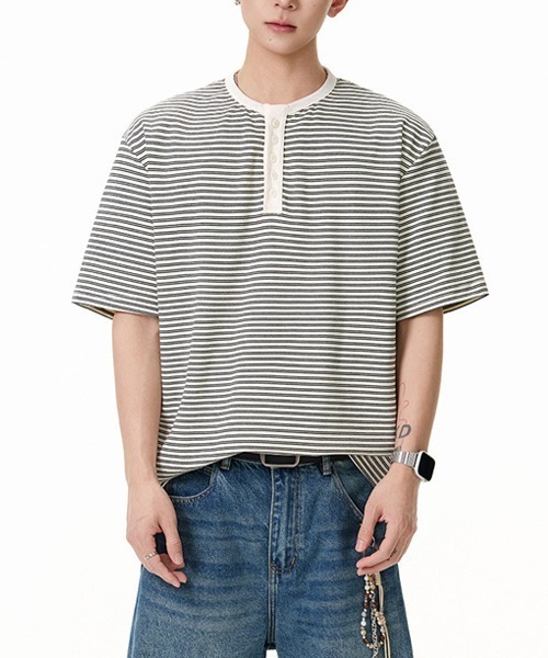 Ressaca(レサーカ)の「ボーダー柄ヘンリーネックTシャツ(Tシャツ/カットソー・メンズ・ブラック/ホワイト・XL/L/M)」の14枚目の写真