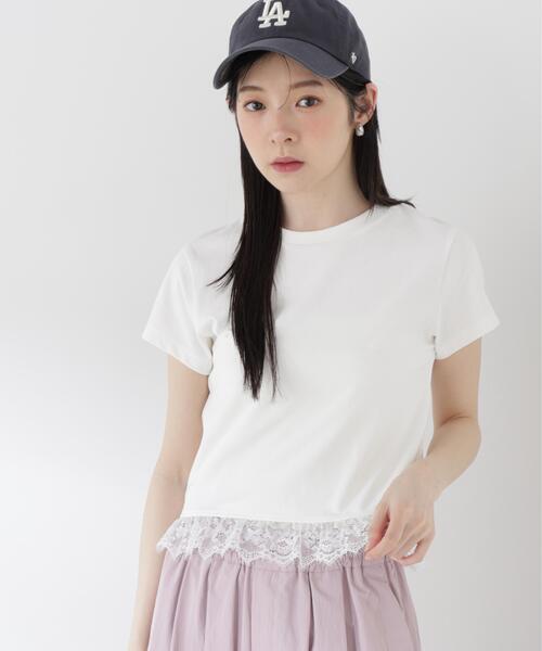 a/mie（アミー）の「＜ａ＞レースヘムＴシャツ / 1216269500（Tシャツ/カットソー・レディース・ブラック/ホワイト・MEDIUM/SMALL）」の2枚目の写真