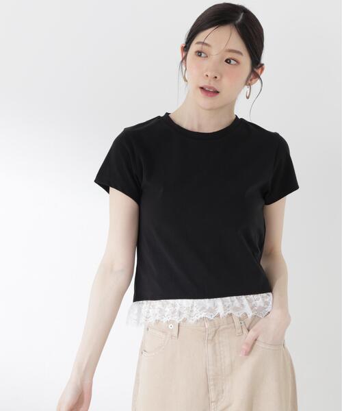 a/mie（アミー）の「＜ａ＞レースヘムＴシャツ / 1216269500（Tシャツ/カットソー・レディース・ブラック/ホワイト・MEDIUM/SMALL）」の3枚目の写真