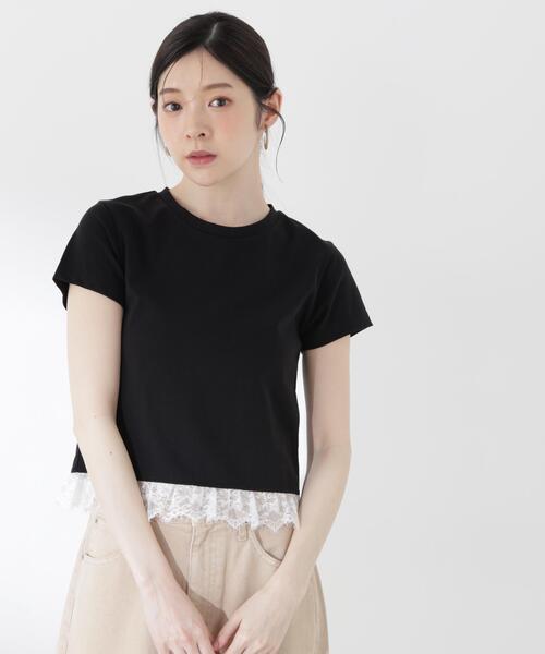 a/mie（アミー）の「＜ａ＞レースヘムＴシャツ / 1216269500（Tシャツ/カットソー・レディース・ブラック/ホワイト・MEDIUM/SMALL）」の4枚目の写真