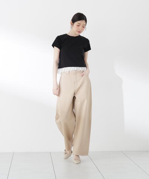 a/mie（アミー）の「＜ａ＞レースヘムＴシャツ / 1216269500（Tシャツ/カットソー・レディース・ブラック/ホワイト・MEDIUM/SMALL）」の5枚目の写真