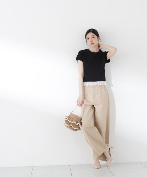 a/mie（アミー）の「＜ａ＞レースヘムＴシャツ / 1216269500（Tシャツ/カットソー・レディース・ブラック/ホワイト・MEDIUM/SMALL）」の6枚目の写真