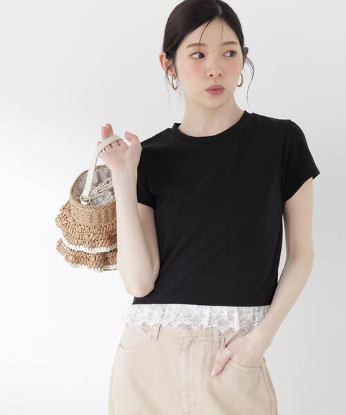 a/mie（アミー）の「＜ａ＞レースヘムＴシャツ / 1216269500（Tシャツ/カットソー・レディース・ブラック/ホワイト・MEDIUM/SMALL）」の7枚目の写真