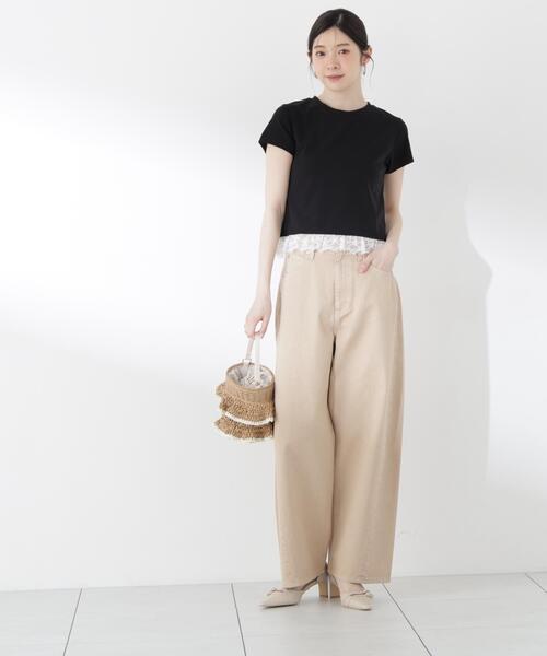 a/mie（アミー）の「＜ａ＞レースヘムＴシャツ / 1216269500（Tシャツ/カットソー・レディース・ブラック/ホワイト・MEDIUM/SMALL）」の9枚目の写真