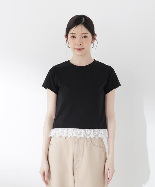 a/mie（アミー）の「＜ａ＞レースヘムＴシャツ / 1216269500（Tシャツ/カットソー・レディース・ブラック/ホワイト・MEDIUM/SMALL）」の10枚目の写真