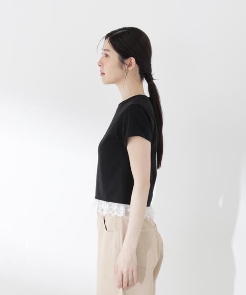 a/mie（アミー）の「＜ａ＞レースヘムＴシャツ / 1216269500（Tシャツ/カットソー・レディース・ブラック/ホワイト・MEDIUM/SMALL）」の11枚目の写真