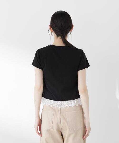 a/mie（アミー）の「＜ａ＞レースヘムＴシャツ / 1216269500（Tシャツ/カットソー・レディース・ブラック/ホワイト・MEDIUM/SMALL）」の12枚目の写真
