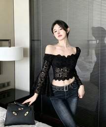 スカート レース 花柄 シャツ ブラウス スカート」に該当するブラック