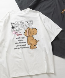 【15】〔TOM&JERRY/トム&ジェリー〕ドライタッチ コットンライク ポケット刺繍 半袖Tシャツ 吸水速乾/UVカット さかな/三匹の子猫/カナリア