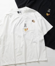 【15】〔TOM&JERRY/トム&ジェリー〕ドライタッチ コットンライク ポケット刺繍 半袖Tシャツ 吸水速乾/UVカット さかな/三匹の子猫/カナリア