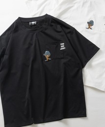 【15】〔TOM&JERRY/トム&ジェリー〕ドライタッチ コットンライク ポケット刺繍 半袖Tシャツ 吸水速乾/UVカット さかな/三匹の子猫/カナリア