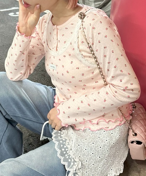 Alley Tokyo(アリートーキョー)の「パターンメッシュのロンTキャミセット(Tシャツ/カットソー・レディース・ピンク/アニマル/オフホワイト・FREE)」の3枚目の写真