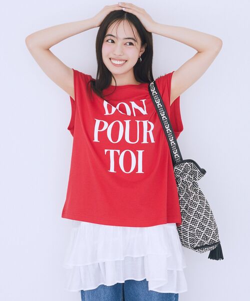 earth music&ecology（アースミュージックアンドエコロジー）の「フレンチスリーブプリントTシャツ（Tシャツ/カットソー・レディース・オフホワイト/チャコールグレー/レッド・FREE）」の7枚目の写真