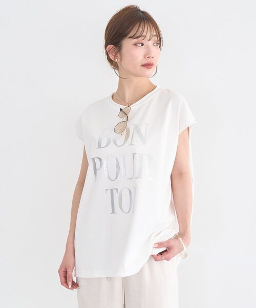 earth music&ecology（アースミュージックアンドエコロジー）の「フレンチスリーブプリントTシャツ（Tシャツ/カットソー・レディース・オフホワイト/チャコールグレー/レッド・FREE）」の10枚目の写真