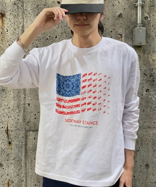 ZOZOMARKET by ren(ゾゾマーケットバイレン)の「【インフルエンサー renセレクト】バンダナ星条旗長袖Tシャツ(Tシャツ/カットソー・メンズ・ブラック/ホワイト・S/M)」の1枚目の写真