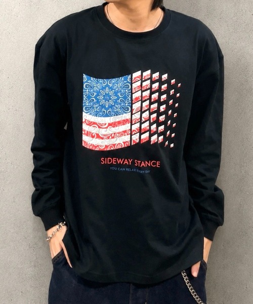 ZOZOMARKET by ren(ゾゾマーケットバイレン)の「【インフルエンサー renセレクト】バンダナ星条旗長袖Tシャツ(Tシャツ/カットソー・メンズ・ブラック/ホワイト・S/M)」の2枚目の写真