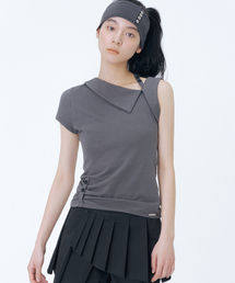 Shoulder strap unbalance top CHARCOAL