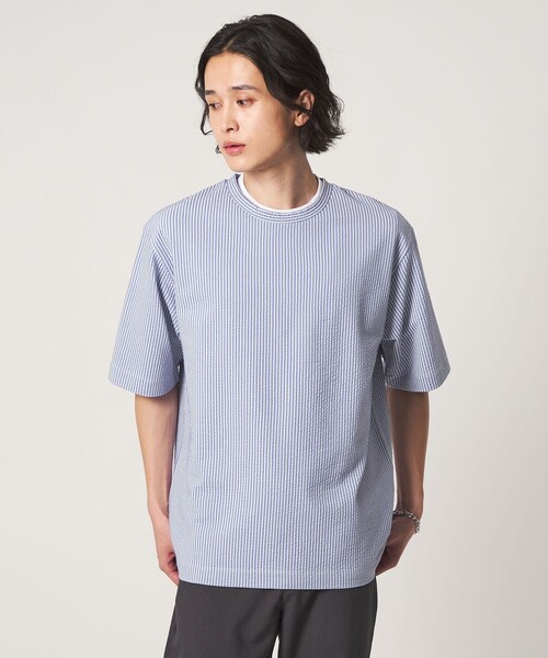 A DAY IN THE LIFE UNITED ARROWS(アデイインザライフユナイテッドアローズ)の「シルケット サッカー リラックス カットソー-吸水速乾-<A DAY IN THE LIFE>(Tシャツ/カットソー・メンズ・その他1/ホワイト/ネイビー・L/M)」の3枚目の写真