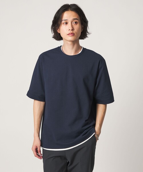 A DAY IN THE LIFE UNITED ARROWS(アデイインザライフユナイテッドアローズ)の「シルケット サッカー リラックス カットソー-吸水速乾-<A DAY IN THE LIFE>(Tシャツ/カットソー・メンズ・その他1/ホワイト/ネイビー・L/M)」の1枚目の写真