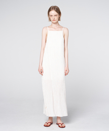 Pleated Slip Long Dress White