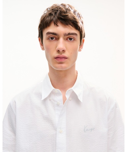 KENZO(ケンゾー)の「'KENZO Signature' カジュアル ショートスリーブ シャツ イン シアサッカー コットン(シャツ/ブラウス・メンズ・ホワイト系その他・MEDIUM/LARGE/SMALL/X-SMALL/X-LARGE)」の1枚目の写真