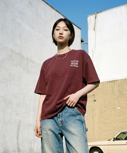 LENGAGEMENT(ランガージュマン)の「AGIR Salt Wash Crop Short Sleeve T-Shirt (Red)(Tシャツ/カットソー・レディース・レッド・1/2)」の1枚目の写真