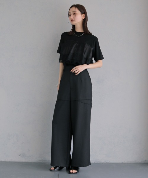 &g'aime（アンジェム）の「【&ｇ'aime 】サテンビスチェレイヤードT　Satin Bustier Layered Tee（Tシャツ/カットソー・レディース・ホワイト/ブラック・FREE）」の12枚目の写真