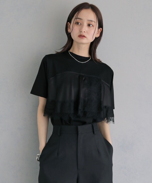 &g'aime（アンジェム）の「【&ｇ'aime 】サテンビスチェレイヤードT　Satin Bustier Layered Tee（Tシャツ/カットソー・レディース・ホワイト/ブラック・FREE）」の3枚目の写真