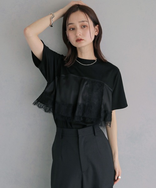&g'aime（アンジェム）の「【&ｇ'aime 】サテンビスチェレイヤードT　Satin Bustier Layered Tee（Tシャツ/カットソー・レディース・ホワイト/ブラック・FREE）」の5枚目の写真
