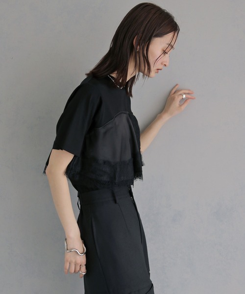&g'aime（アンジェム）の「【&ｇ'aime 】サテンビスチェレイヤードT　Satin Bustier Layered Tee（Tシャツ/カットソー・レディース・ホワイト/ブラック・FREE）」の7枚目の写真